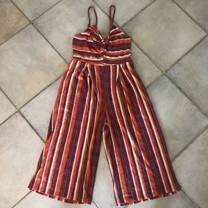 Striped wide leg tie front jumpsuit
